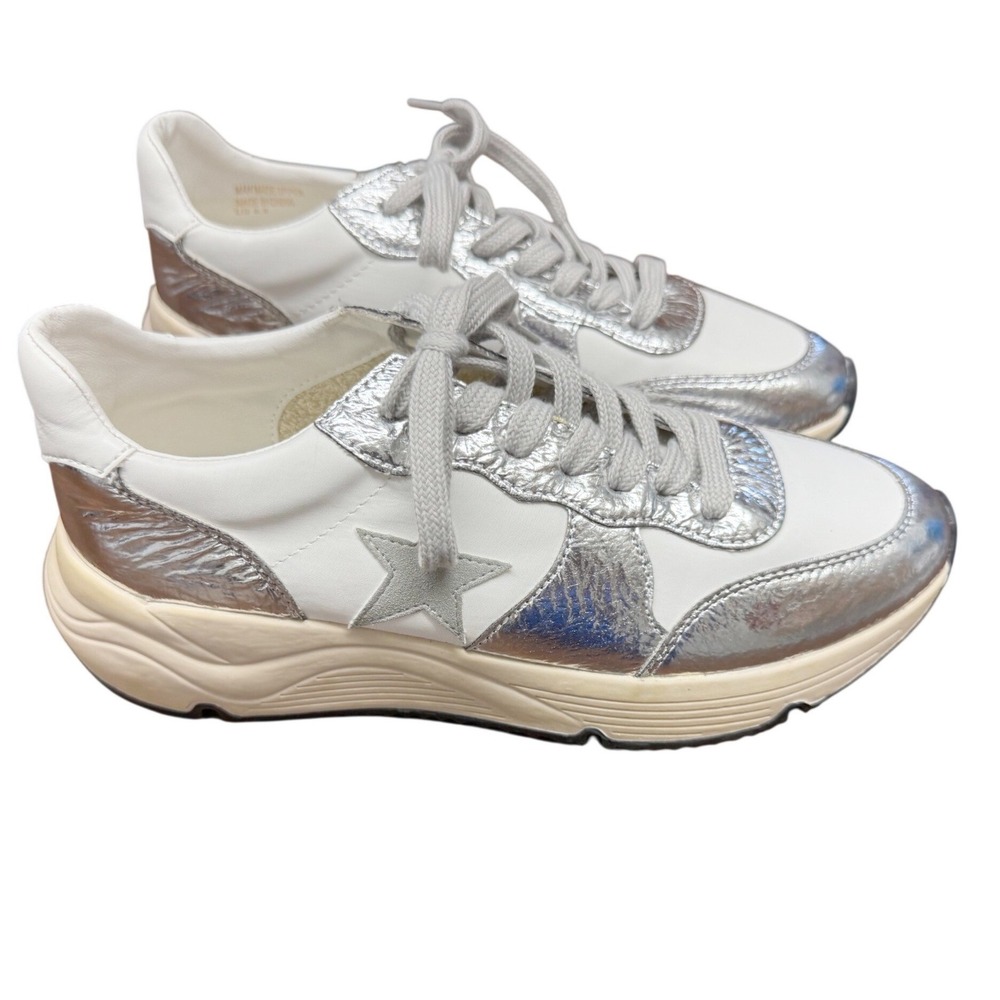 Mi.im Womens Star Patch Metallic Silver White Platform Fashion Sneakers 8.5
